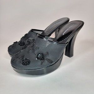Varsavia Viamara High Heel Shoes Black Size 8.5 Mesh Upper Beaded Floral Design
